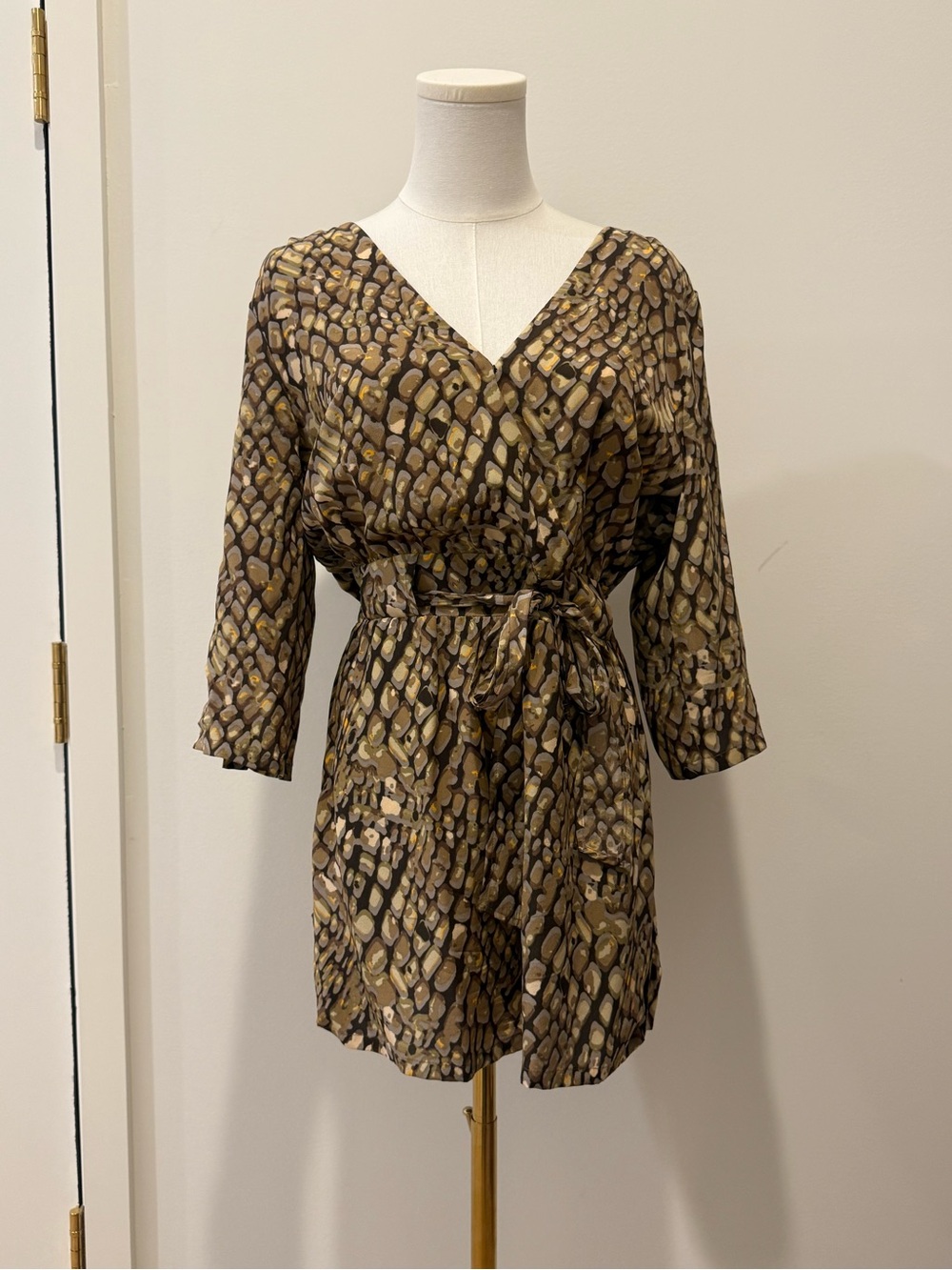 Charlie Jade Silk Brown Snake Printed Wrap Romper